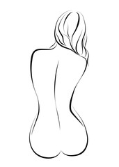Beatiful naked sitting girl, back view