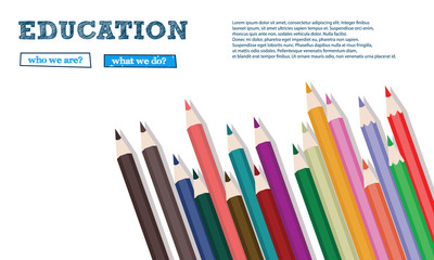 Colour pencils banner isolated on white background close up