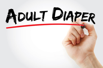 Hand writing Adult diaper with marker, concept background
