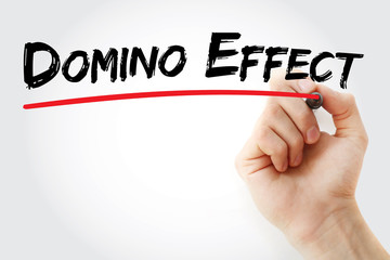 Hand writing Domino effect with marker, concept background