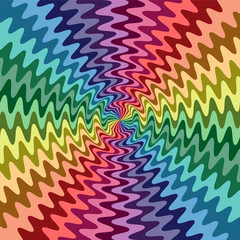 Vector Illustration. Rainbow Colored Wavy Lines Intersect in the Center. The Visual Illusion Of Movement.  Suitable for textile, fabric, packaging and web design.