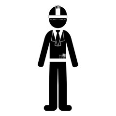 black silhouette engineer with formal suit and helmet vector illustration