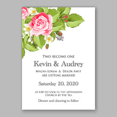 Wedding invitation template design wreath rose Romantic pink rose bridal bouquet 