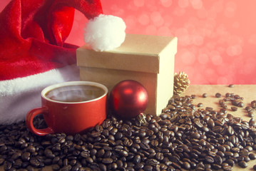 coffee and xmas decor still life