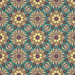 Ornate floral seamless texture, endless pattern with vintage mandala elements.