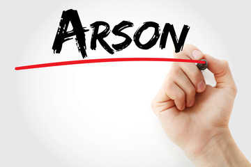 Hand writing Arson with marker, concept background