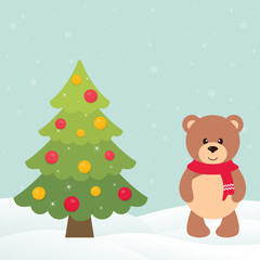 christmas fir tree with winter teddy