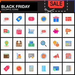 Black Friday Sale vector icons set, Shopping modern solid symbol collection, colorful pictogram pack isolated on white, logo illustration