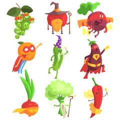 Fototapeta premium Silly Fantastic Fruit And Vegetable Characters Set