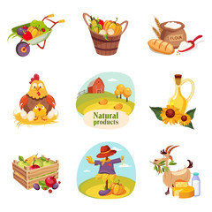 Farm Products And Animals Set Of Bright Stickers