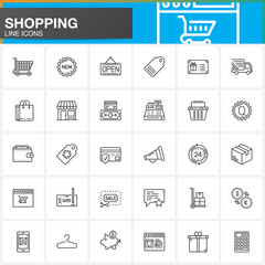 Online shopping line icons set, outline vector symbol collection, linear pictogram pack isolated on white, logo illustration