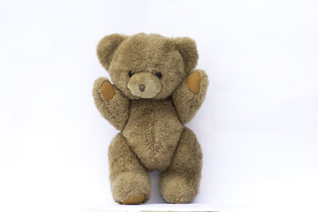Brown teddy bear on white background.