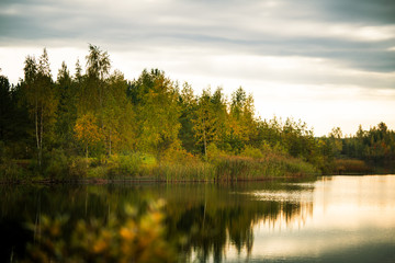 Fototapeta na wymiar Beautiful autumn landscape with colorful trees at the river