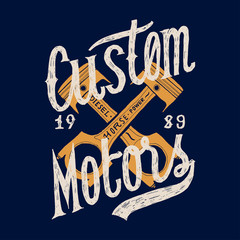 Fototapeta premium custom motors print. crossed pistons racing lettering.