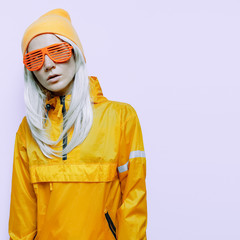 blonde in a fluorescent orange clothes Fashion Swag