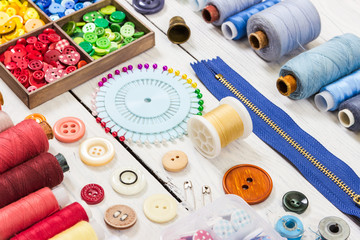 Tools and accessories for sewing - obrazy, fototapety, plakaty