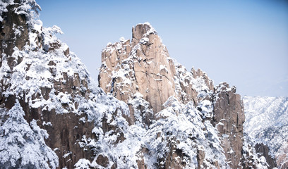 snow scene on huangshan mountain