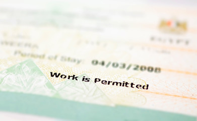 Egypt work permitted label in visa sheet in passport book