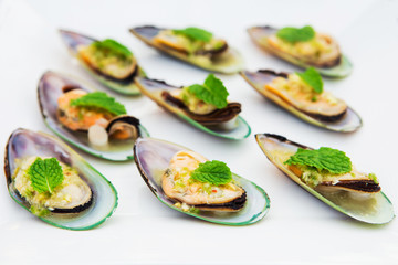Mussel cheese and garlic bread food cocktail wedding