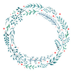 Hand drawn watercolor wreath