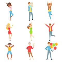 People Having Fun At The Party Set Of Illustrations