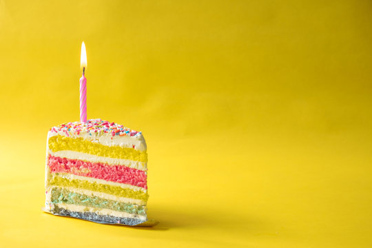 rainbow butter cake over yellow background