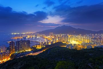 Hong Kong Tuen Mun skyline and South China sea