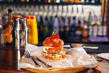 Fresh burger on paper.