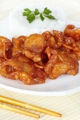 Chinese cuisine. Pork in batter and sweet and sour sauce