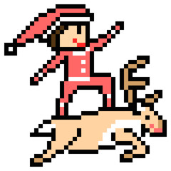Fototapeta premium pixel art santa ride deer