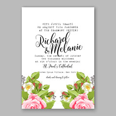 Romantic pink rose bridal bouquet Wedding invitation template design wreath rose