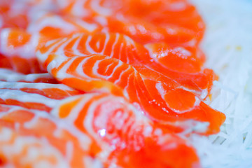 Salmon sashimi , Close Up of pattern on slice Salmon