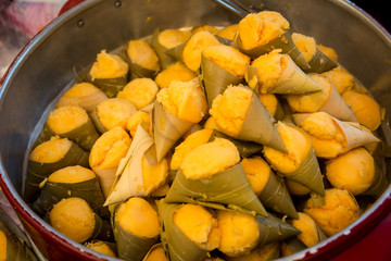 Ancient Thai Dessert (TAN-TA-NOD) available in Thai market,Thai sweets,Yellow dessert.Ancient Thai sweets