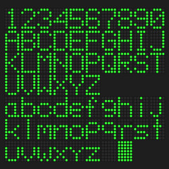 Green led uppercase and lowercase English alphabet, number