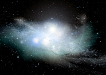 Stars, dust and gas nebula in a far galaxy