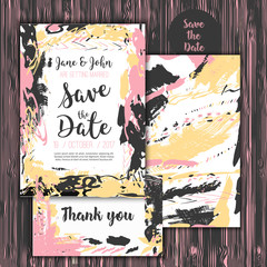 Save the date freehand card with hand drawn background. Modern Stock vector. Invitation design.