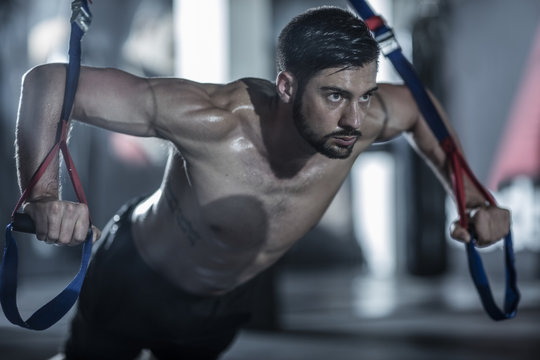 Athlete exercising in gym