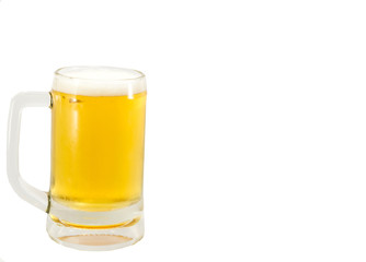 cold mug of beer with foam isolated on white background