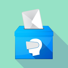 Long shadow ballot box with  a male head wearing a virtual reali