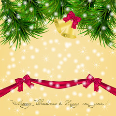 Fototapeta na wymiar Christmas card with Christmas tree and jingle bells