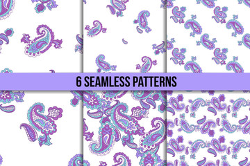 Seamless paisley pattern set