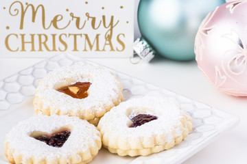 Italian cookies on the table with Christmas decoration.