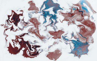 Ink flowing and mixing in white milk texture, pastel color 