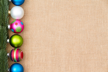 Christmas side border of colorful ornaments