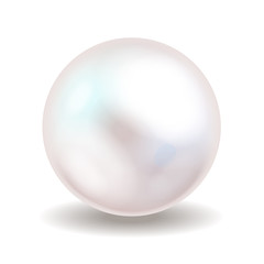 White pearl. Sea pearl isolated on white background. Shiny oyster pearl ball for luxury accessories. Vector illustration. - 125386990