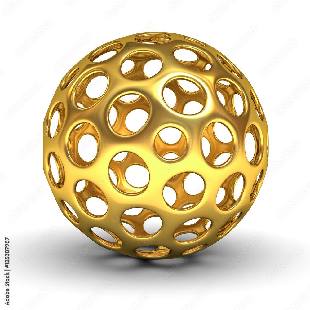 Aufkleber hollow gold sphere isolated over white background with shadow 3d rendering