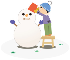 雪だるまをつくる男の子