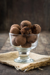 Homemade chocolate truffles in a cup


