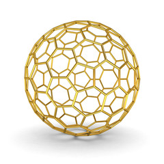 Fototapeta premium 3d gold wireframe sphere isolated over white background with shadow 3D rendering