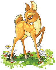Fototapeta premium Beautiful cartoon deer. Vector cute animal character